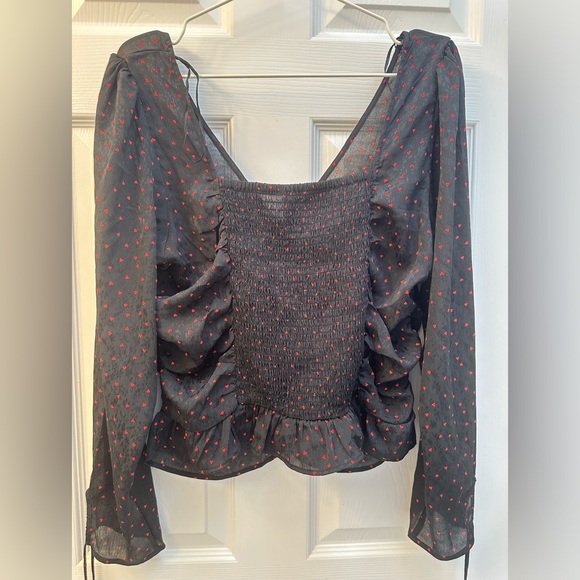 H&M Conscious black ruched top with hearts - Picture 2 of 3